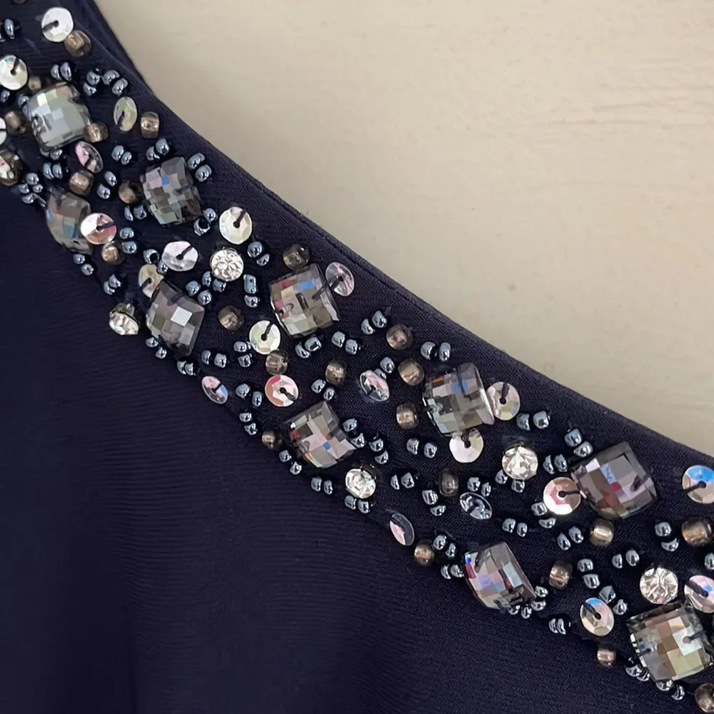 Betsy Adam Beaded Navy Off The Shoulder Dress size 4 - Picture 4 of 7